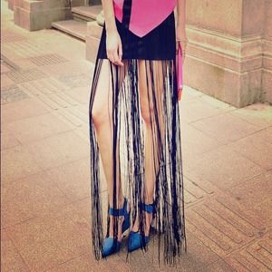 Stunning! Black Fringe Layered Mini Skirt XS