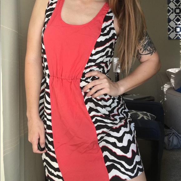 Light Zebra Print & Coral Dress - Picture 3 of 8