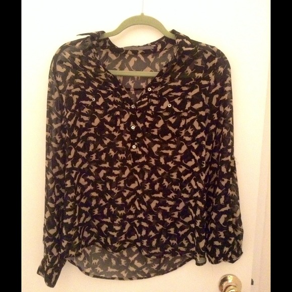 Zara cat print blouse sz S