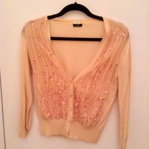 J Crew pink cardigan with flowers- Sz S- GORGEOUS!