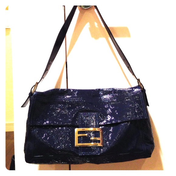 <sold>New Fendi navy patent leather multiway bag