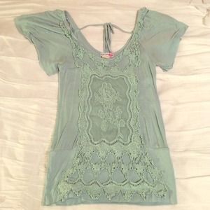 Mint lace detail top