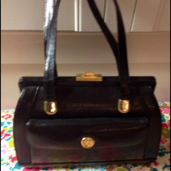 SOLD Pierre Cardin Black Leather Bag Purse Photos