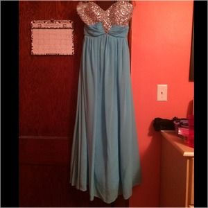 Turquoise jeweled top prom dress