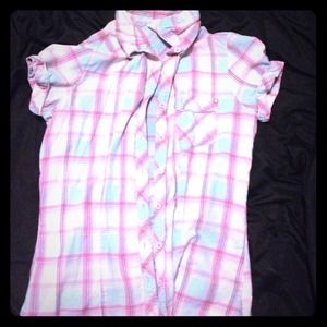 Cute plaid pink blue yellow white striped shirt