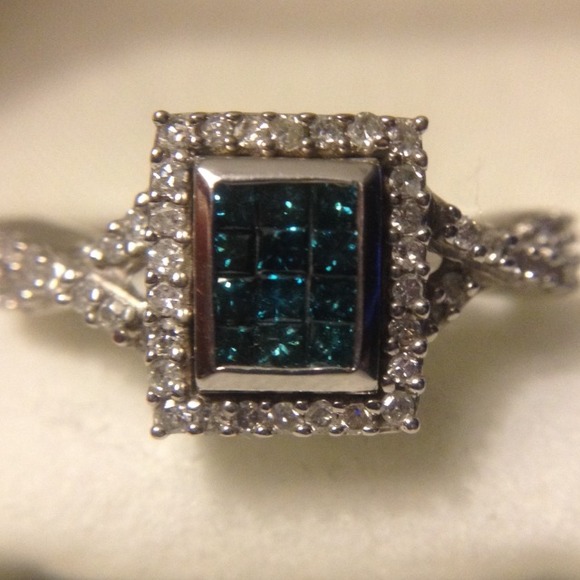 SOLD!!!10k white gold Blue Diamond Engagement Ring