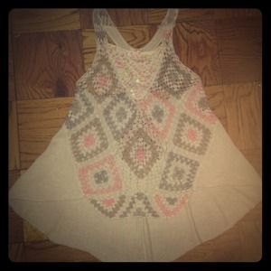 crochet halter sweater with sequin detail.