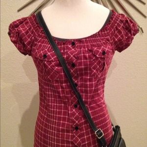 Plaid peasant top