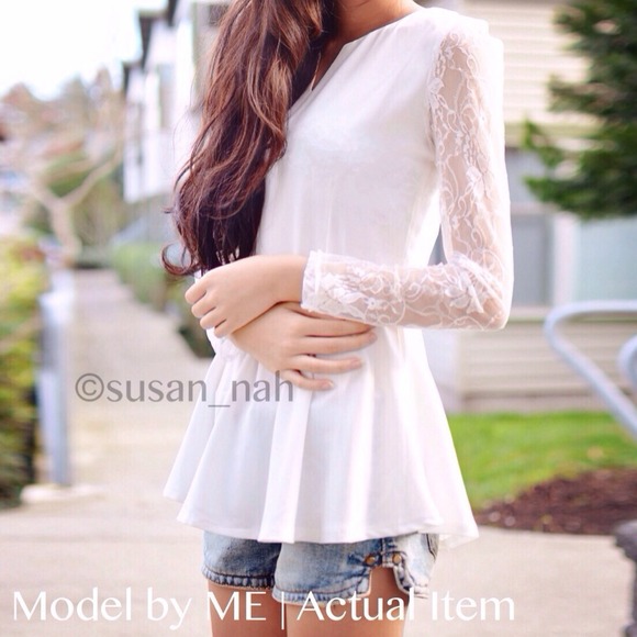 Tops - Long sleeve lace peplum dress top