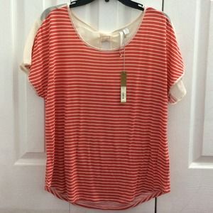 NWT Red & Cream Striped Top With Bow Opening Back