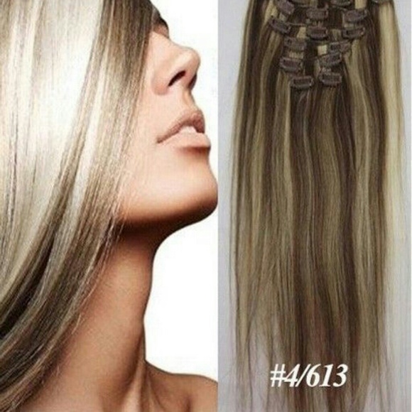 100% Clip In Human Hair Extensions #4/613