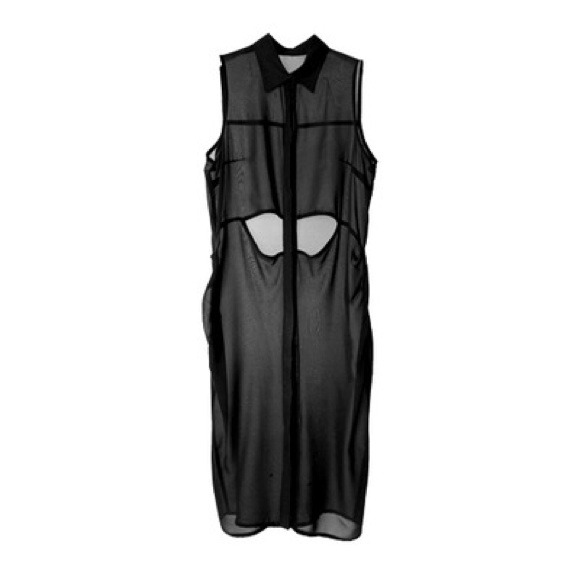 NWOT Black Sheer Chiffon Cut Out Midi Dress XS S - Picture 2 of 3