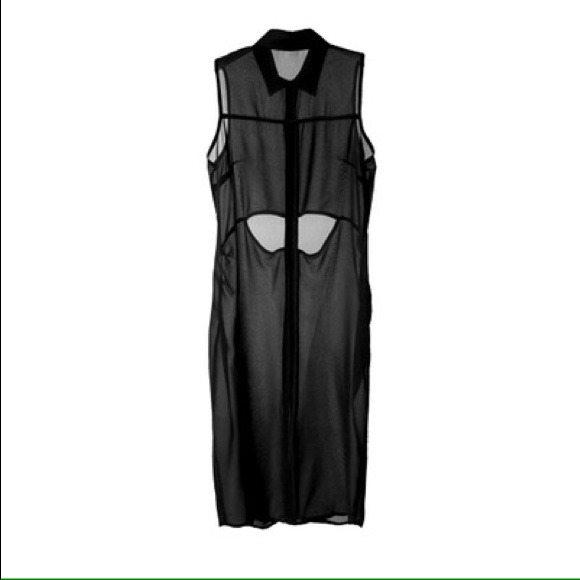 NWOT Black Sheer Chiffon Cut Out Midi Dress XS S - Picture 3 of 3