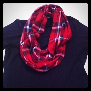 Black White Red Plaid Infinity Fleece Scarf