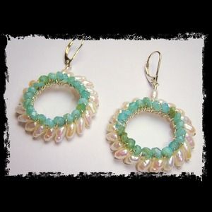 Peruvian opal pearl earrings in sterling silver.