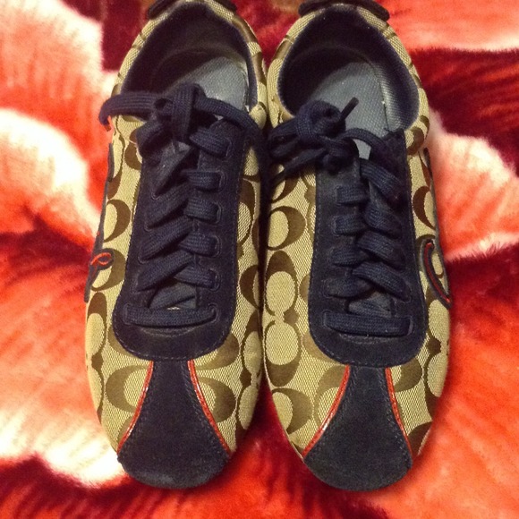Navy blue brown coach shoes
