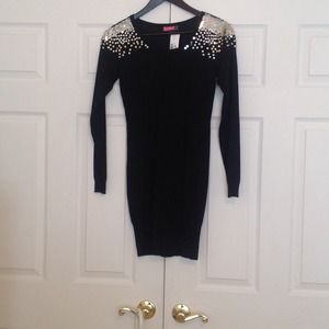 Black and Silver Sequined Sweater Dress