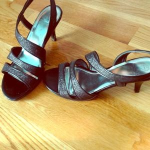 Black, sparkly Monet heels