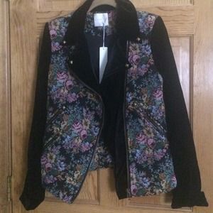 line and dot floral print and velvet jacket