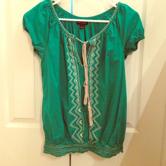 Teal shirt with tassel ties