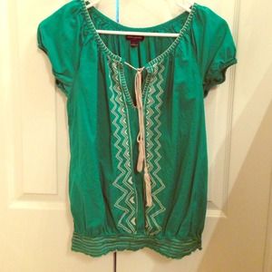 Teal shirt with tassel ties