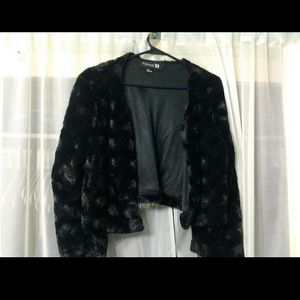 Forever 21 black faux fur mini jacket size large