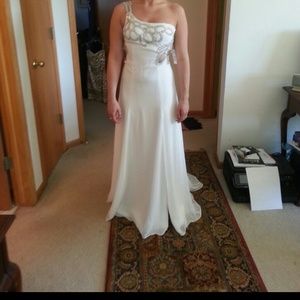 White prom gown with side slit