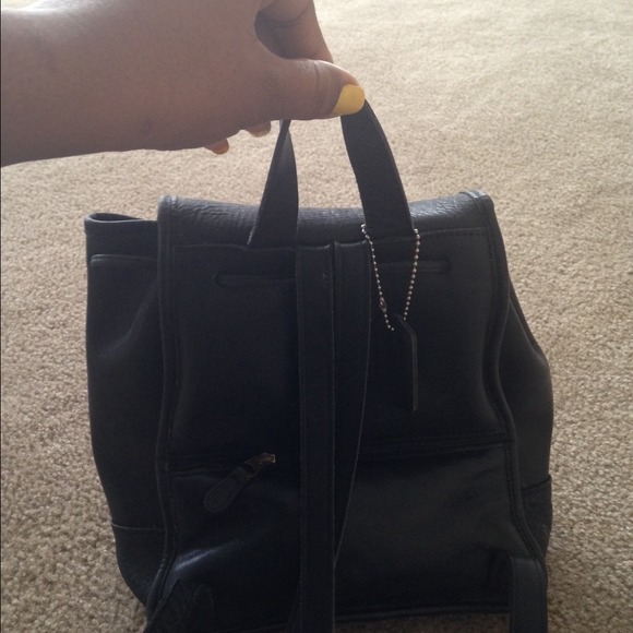 Black Coach leather drawstring backpack bag main image 4