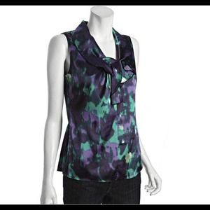 NWT Tahari Purple  Ruffle  Sleeveless Top M $138