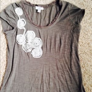 J. Crew shirt with white flower detail.