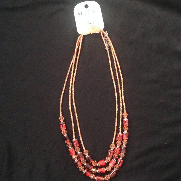 Triple Strand Beaded Necklace w/ Earrings - Picture 1 of 1