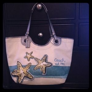 Coach cream canvas tote - blue starfish motif