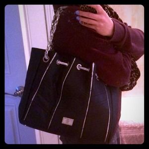 Black Tote Bag with Snakeskin Straps