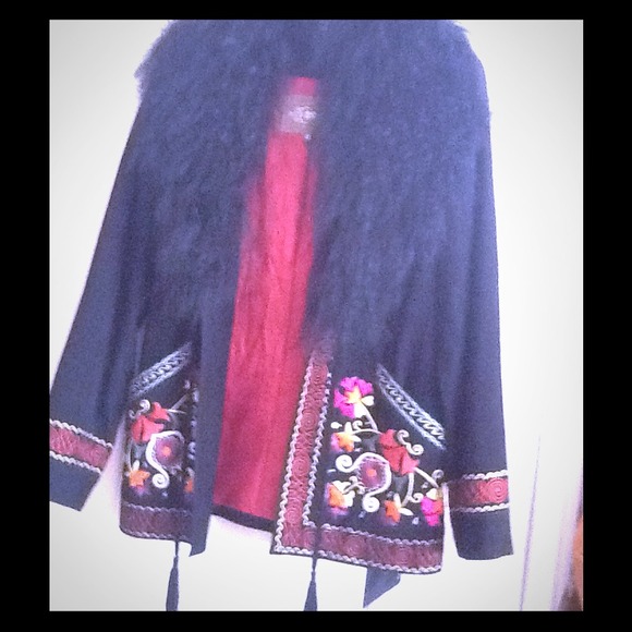 Black suede jacket with fur trim