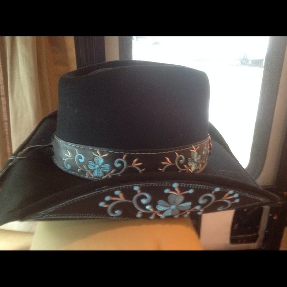 Felt Hat Adorned w/Swarovski Turquoise Crystals
