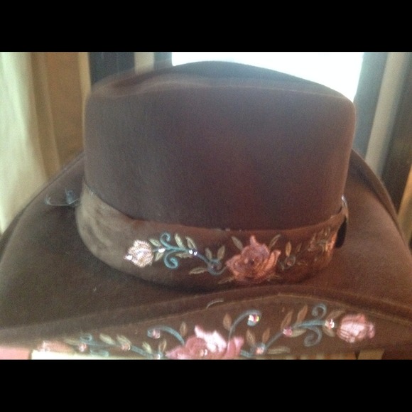 Felt Hat Adorned w/Swarovski Turquoise Crystals