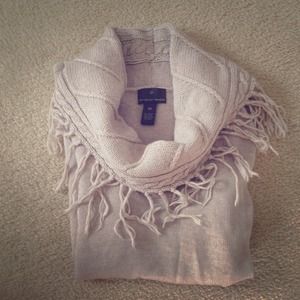 Beige sweater with fringe scarf neck
