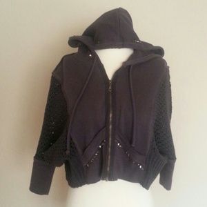 Free People batwing bling cropped hoodie