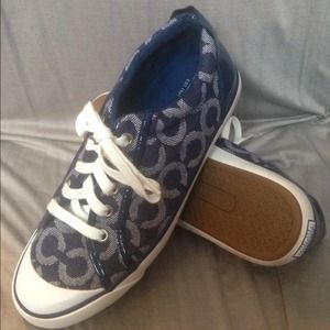 Coach navy denium sneakers with C logo pattern