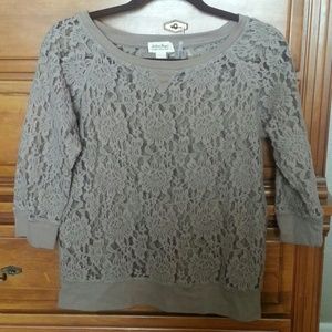 Light brown sheer lace top