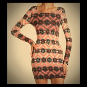 Charlotte Russe Body con long sleeve tribal dress.