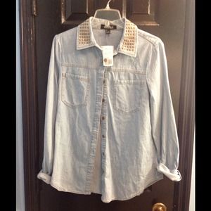 Studded denim button down shirt
