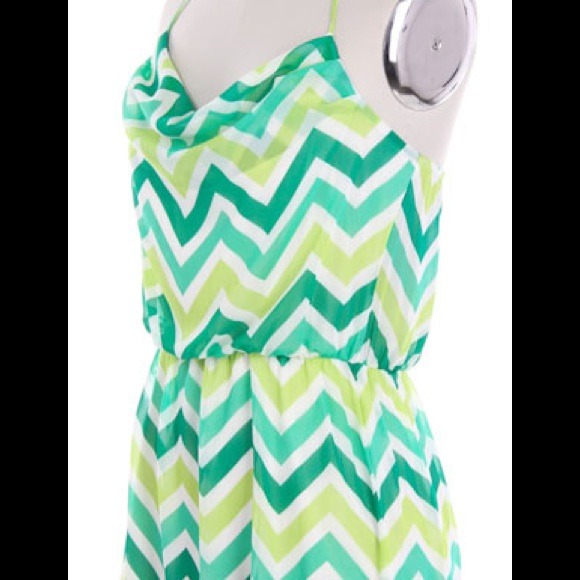 Chevron green stripe dress