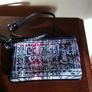 Coach Poppy plaid wristlet