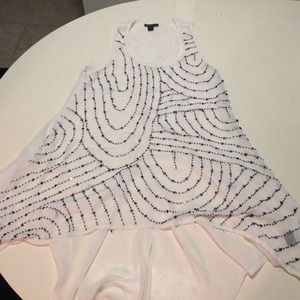 Sheer white Tunic with Blue beading Size Medium