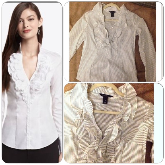 White House Black Market Tops - White House Black pinstripe top sz 4 ruffle collar