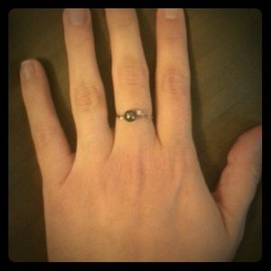 Black Pearl and Diamond Ring
