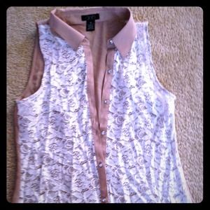 White and cream Lace top with collar