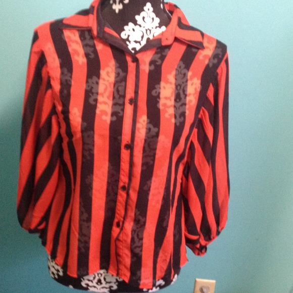 A beautiful striped red and black blouse.