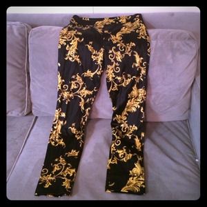 Abstract print black and gold pants